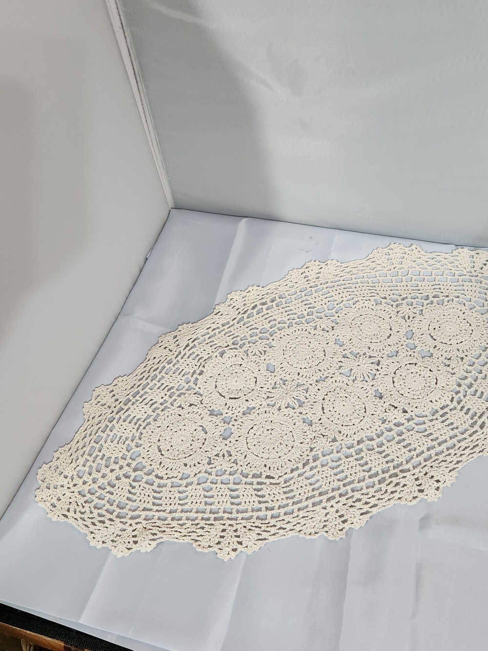 Handmade Crochet Oval Doily - Cream Lace Accent